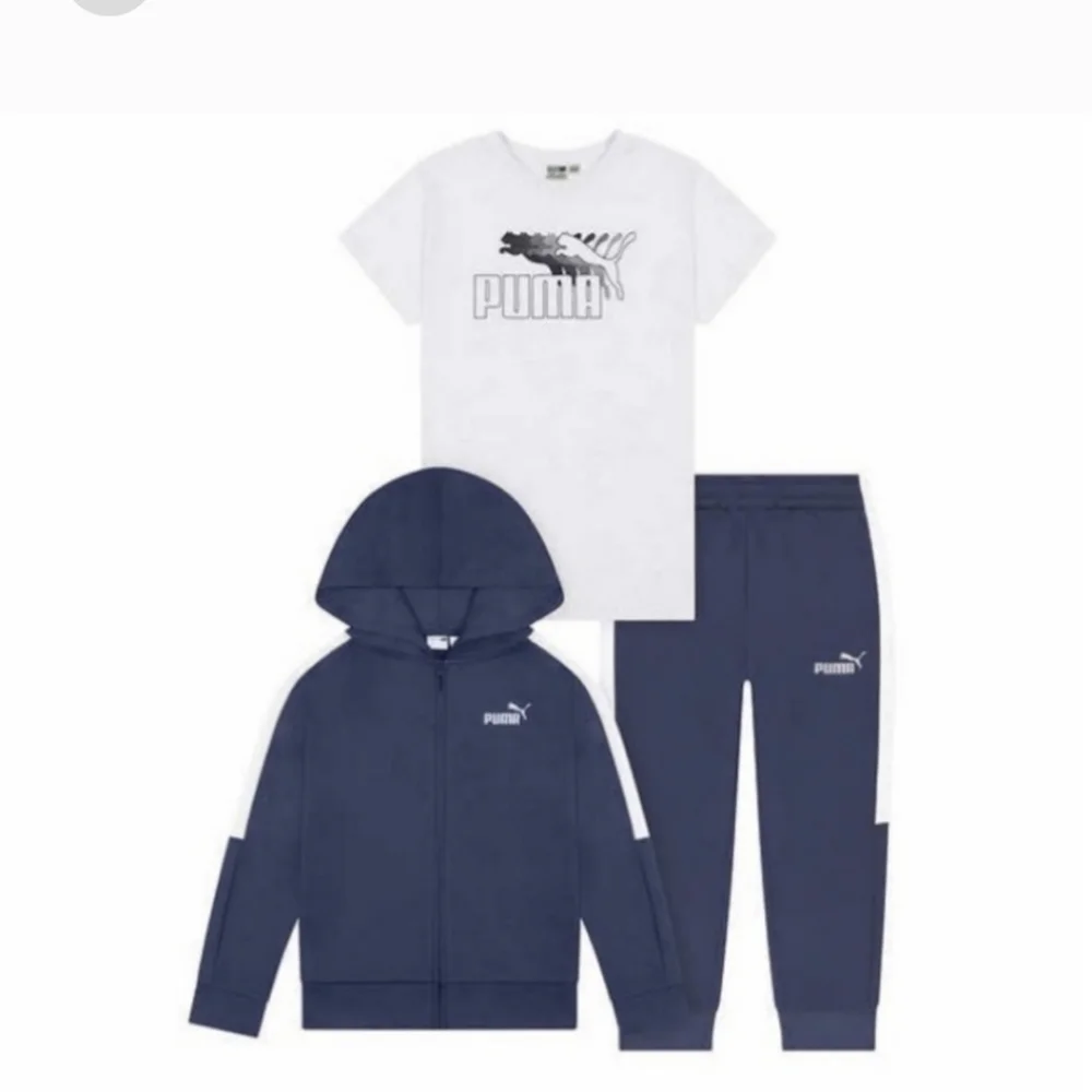Puma Boys 3-Piece Tech Fleece Hoodie, Tee & Jogger Set, Navy/Gray XS 5/6